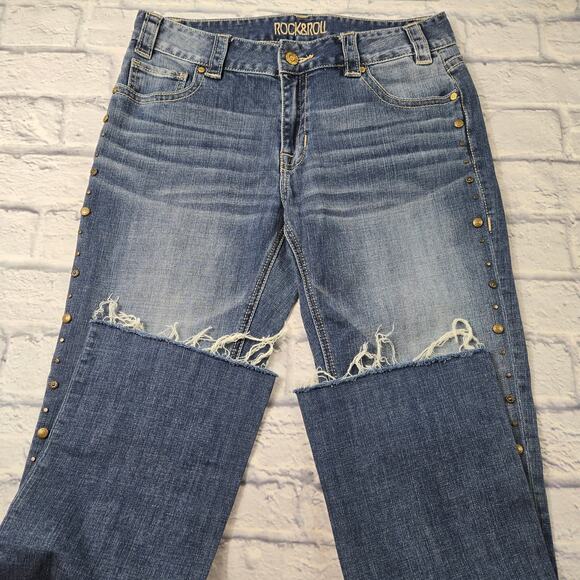 Rock&Roll Cowgirl Women's Jeans Studded Boyfriend size 28 Cutoff 29.25 Inseam - Picture 8 of 16